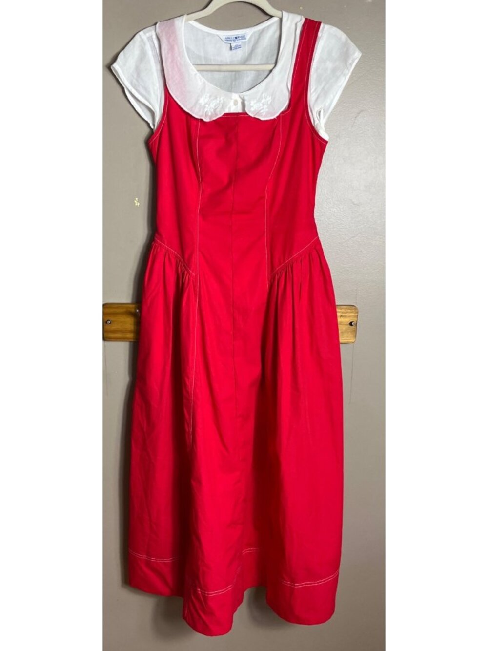Free Assembly Dress Paneled Midi Red Romantic Princess Coquette Pockets Wom S - Picture 8 of 12
